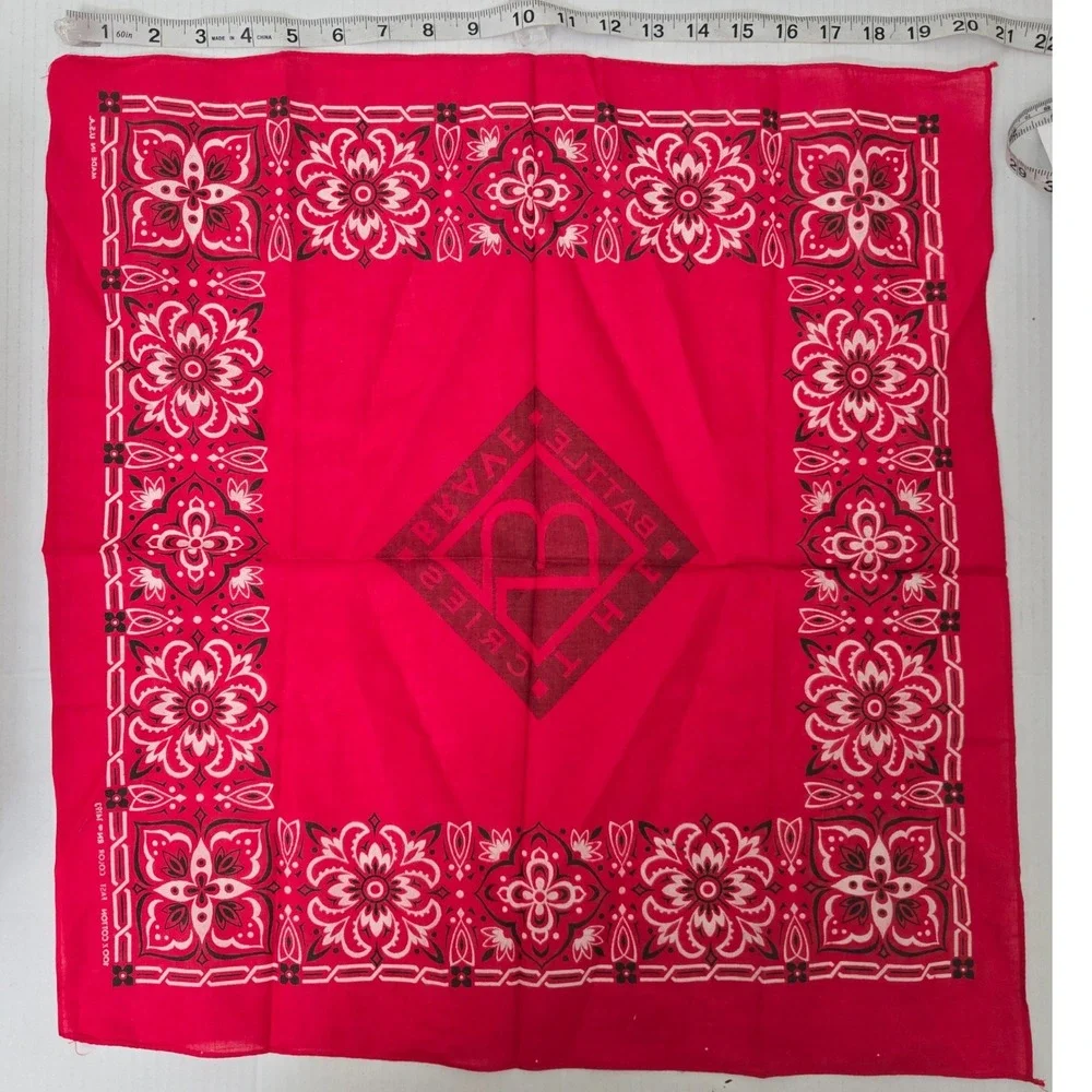 Vintage Red Bandana Made in USA 100 Cotton Paisley Graphic Western Biker Rock
